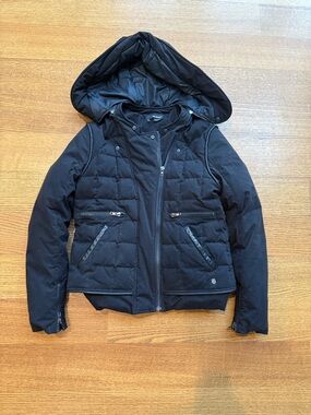 The Kooples Black Cotton/Leather Down Biker Jacket